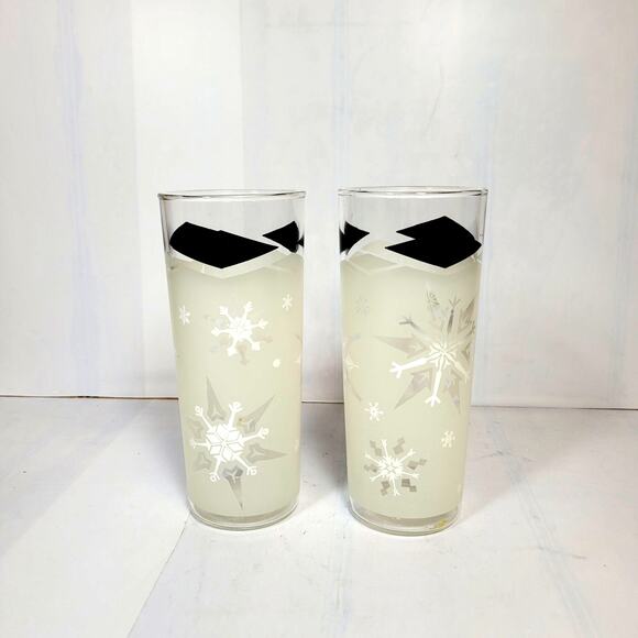 2 MCM Anchor Hocking Tumblers Frosted Snowflake Atomic Tom Collins Drink Glasses - Picture 1 of 3